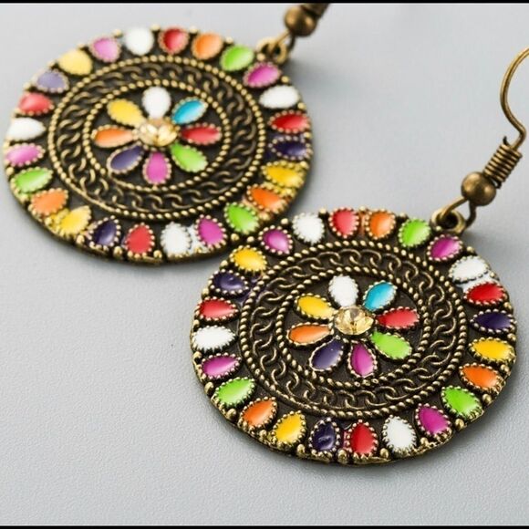 Earrings BOHO style Color Rhinestone Plating - Picture 1 of 7